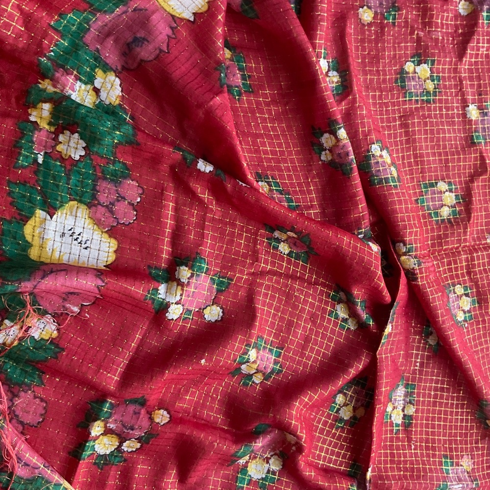 Scarf Red / Lurex Floral cotton - Picture 5 of 5